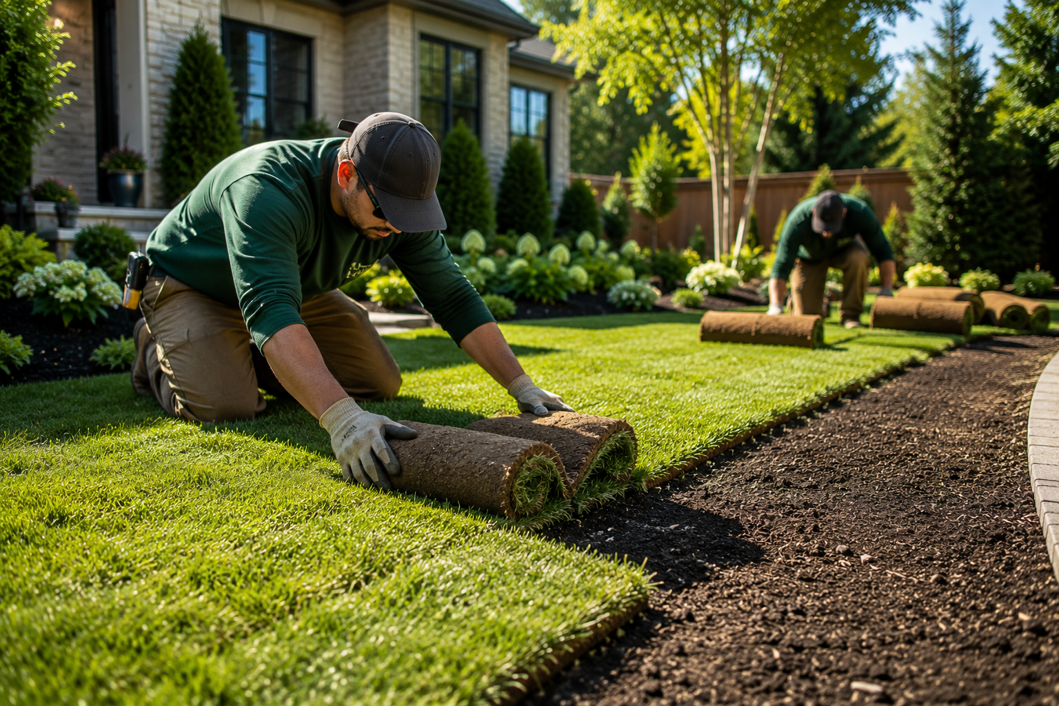 Fresh sod installation
