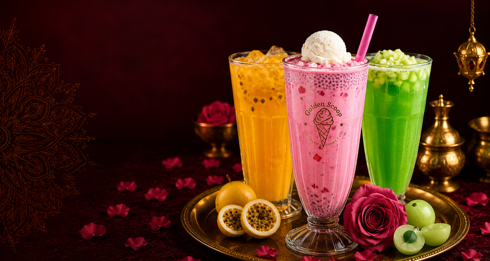 Golden Scoop drinks on a gold tray